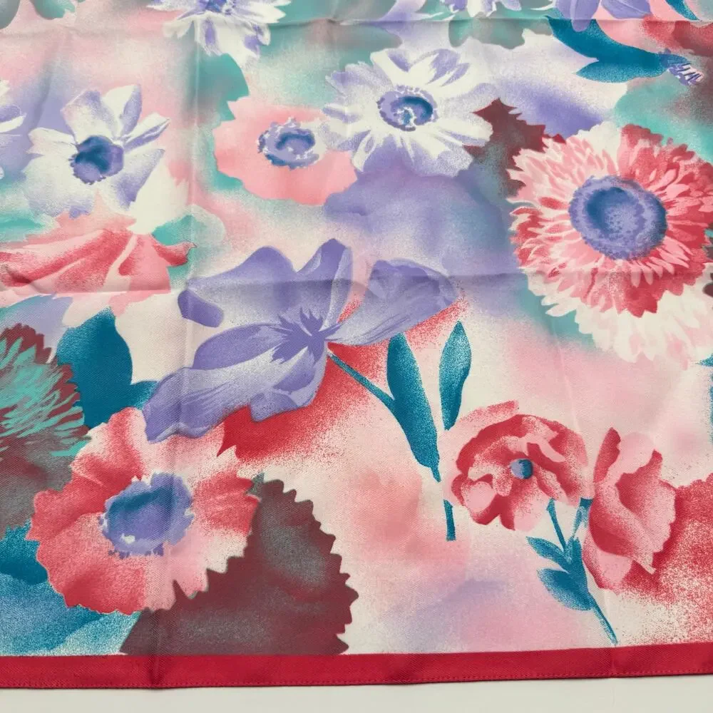 Art of Scarf Tie Rack‎ Floral Watercolor 80s Chiffon Square Scarf Made in Italy